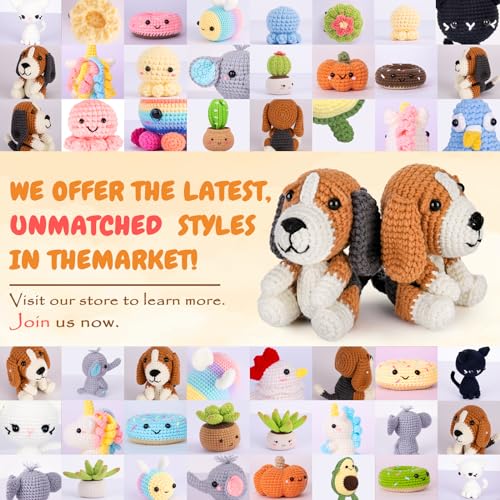 Image of Crochetta Crochet Kit for Beginners, Beginner Crochet Kit for Adults with Step-by-Step Video Tutorials, DIY Crochet Animal Kits Knitting Supplies, 2 Pack Beagle Family (40%+ Yarn)