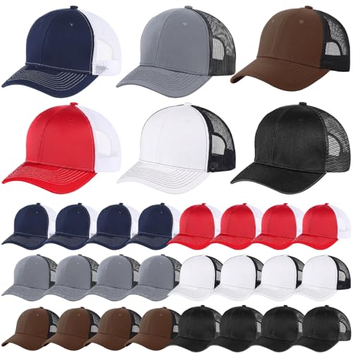 Image of Suhine 24 Pcs Blank Trucker Hat Bulk Unisex Mesh Baseball Cap for Sublimation Embroidery Vintage Adjustable Hat for Men Women