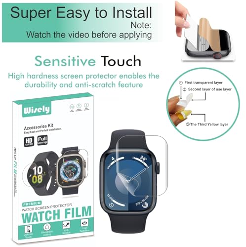 Image of Wisely |3pcs| Screen Guard Protector For Apple Watch 41mm Series 9 / Series 8 & 7 iwatch |41 mm| Bubble Free, Easy installation kit, HD Clear, Full Cover