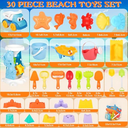 ZQEJEFD Sandspielzeug, 30 Stück Strandspielzeug Kinder, Strand Sandspielzeug Set mit Wasserrad,Eimer, Sandförmchen,Sandschaufel,Netzbeutel,Sandkasten Spielzeug für Kinder 1 2 3 Jahre (Zufällige Farbe)