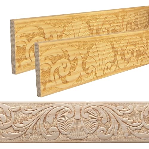 ben+camilla.com Ornament Leiste Holz für Möbel in 51 x 8 x 1000 mm | 2-er Set = 2 Meter | PK-543 mit 3D Ranken Kiefer | Zierprofile Friesenleiste Wandleiste Profilleiste