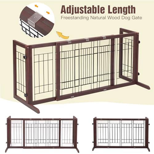 COZIWOW-382-711-Freestanding-Pet-Gates-for-Dogs-Indoor-Dog-Fence-Adjustable-Wooden-Dog-Puppy-Gates-for-Doorways-and-Stairs