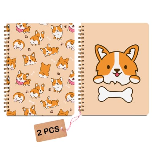 Image of 2 Pcs Dog Spiral Notebooks for Work, A5(8.3x5.8inch) Composition Notebook College Ruled Note Book, Corgi Notepads Lined Travel Journal for Writing, Cute Puppy Print Diary Gifts for Women Dog Lovers