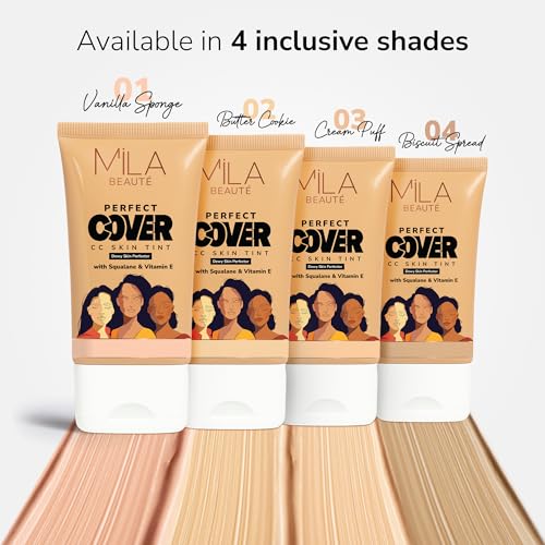 Image of Mila Beaute Perfect Cover Cc Cream With Spf 24+ I Light Makeup With Natural Coverage & Dewy Finish I Skin Tint With Squalene I Hydrate & Brighten Skin |conceal Dark Spots (25ml, Cream Puff)