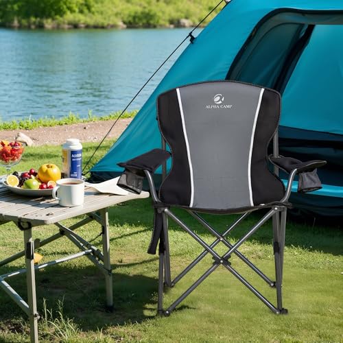 ALPHA CAMP Camping Chairs for Adults Folding Camping Chair with Cup Holder & Side Pocket Heavy Duty Camping Chair with High Back Up to 160kg, Foldable And Portable - Image 3