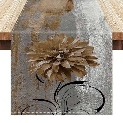 Tischläufer Braun Retro Tischläufer mit Dahlie Blume Bauernhaus Tischdekoration Rustikale Boho Party Deko Ölgemälde Tisch Läufer Akzenttisch Dekoratives Tuch 40 x 140 cm für Küche Kaffee Urlaub Tischläufer Braun Retro Tischläufer mit Dahlie Blume Bauernhaus Tischdekoration Rustikale Boho Party Deko Ölgemälde Tisch Läufer Akzenttisch Dekoratives Tuch 40 x 140 cm für Küche Kaffee Urlaub