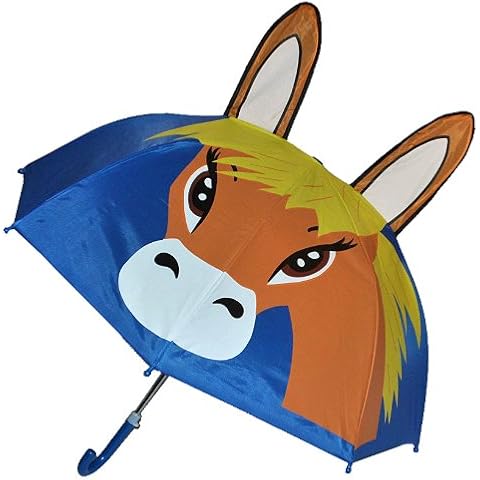 alles-meine.de GmbH 3-D Regenschirm - Pferd/Fohlen - Kinderschirm 61 cm lang - Kinder Stockschirm Regenschirm Cover