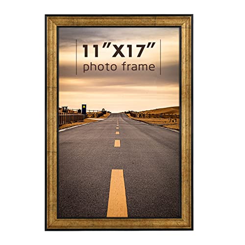 Golden State Art, 11X17 Inch Poster Frame Dark Gold Brown & Bronze, Horizontal and Vertical Wall Display, with Real Glass