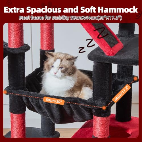 Image of Taoqimiao Gothic Cat Tree 71-Inch, Cat Tower for Indoor Cats Large Adult, Multi-Level Large Cat Condo, 8 Sisal Scratching Posts, Metal Frame Cozy Hammock, Scratch Board, 2 Top Perches, MS026LBR