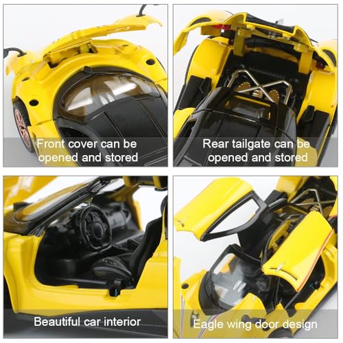 Image of 1 /32 Pagani Huarya Roadster Exclusive Alloy Metal Pull Back Die-Cast Toy Car with Openable Doors & Light Music Collectible Sound Light Toy for Kids Best Birthday Gift (Yellow)