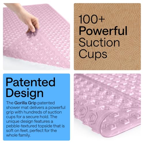 Image of GORILLA GRIP Patented Square Shower Stall Mat, Small Bathtub Floor Mats for Stand Up Showers, Suction Cups and Drainage Holes, Machine Wash, Soft on Feet, Bathroom Accessories 21x21 Inch, Light Pink