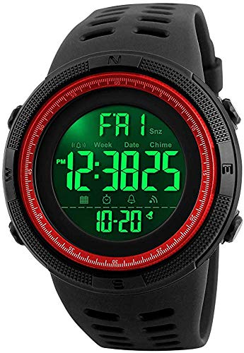 Gosasa Men's Digital Plastic Sports Watch Waterproof Military Stopwatch Countdown Watches for Men (Red)