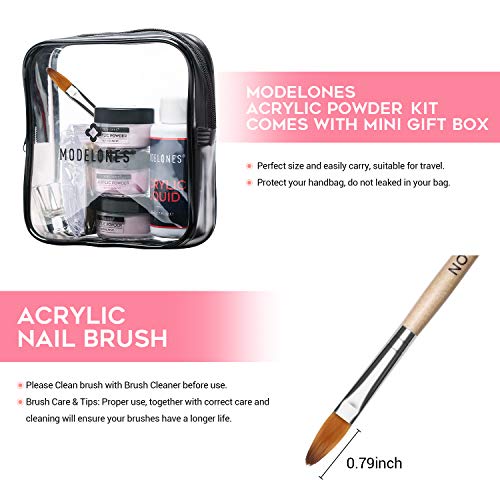 Modelones Acrylic Powder and Liquid Set Glitter Pink Acrylic Nail Kit with Professional Acrylic Nail Brush & Liquid Monomer No Need Nail Lamp, Long-Wear, MMA Free Liquid