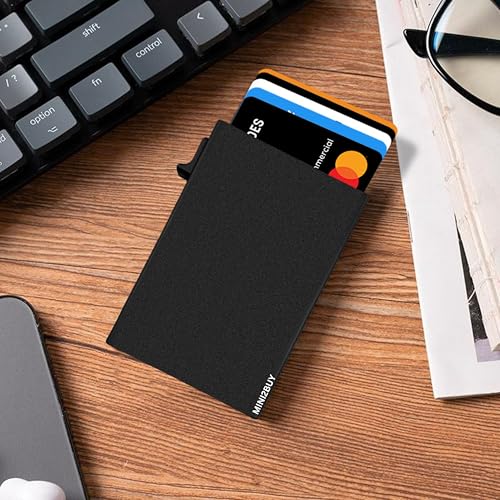 Image of Mini2buy Aluminium Pop-Up Slim Card Wallet with Quick Access Button for Men & Women [Smart 6 Slot Credit /Debit ATM] RFID Blocking, Minimalist Design, Corporate Gift (Non-Customized)