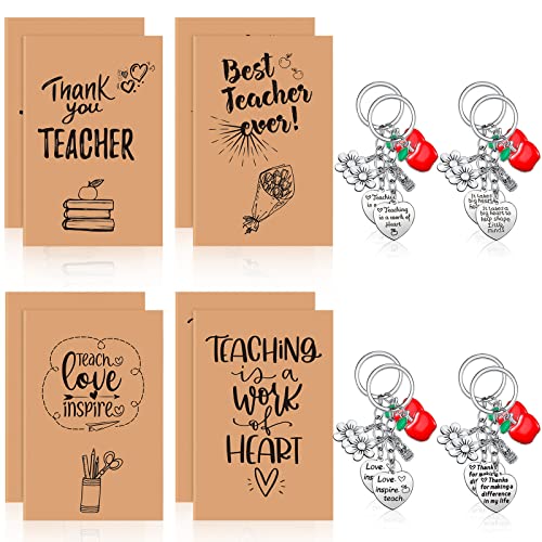 16 Pcs Teacher Appreciation Gift Set 8 Teacher Notebook Inspirational Notepads and 8 Teacher Keychains for Women, Christmas Thank You Gifts for Teacher
