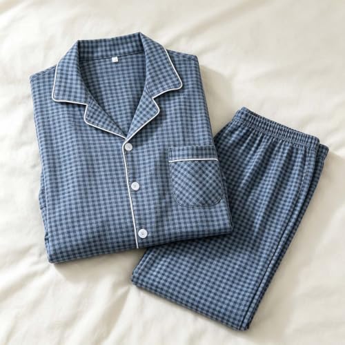 Aswuknt Men's Pajamas Set Plaid Thermal Long Sleeve Button Down Sleepwear - image 6