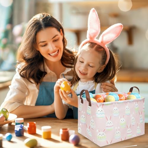 Image of FXOLCSHE Rectangular Easter basket,Girl Easter basket,Nursery Hamper,Kids Toy Storage Basket for baby Bedroom,Kids Storage Bin,Toy Gift Organizerm,Home Decor(Pink Easter)
