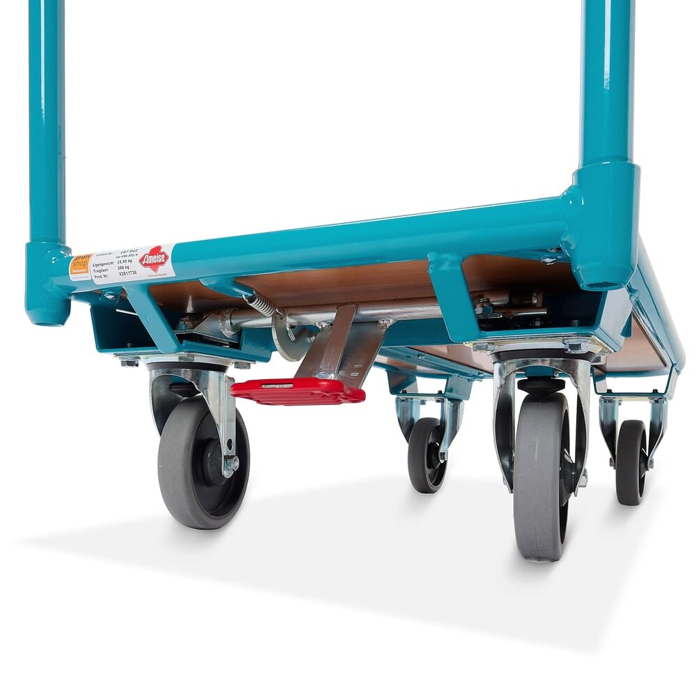 Ameise Magazinwagen | 200 kg Tragkraft | HxBxT 91 x 45 x 95 cm | Ladefläche BxT 45 x 85 cm | 4 TPE-Rollen mit Zentralbremse | stabiles Stahlgestell | stoß- und Kratzfest | bodenschonend