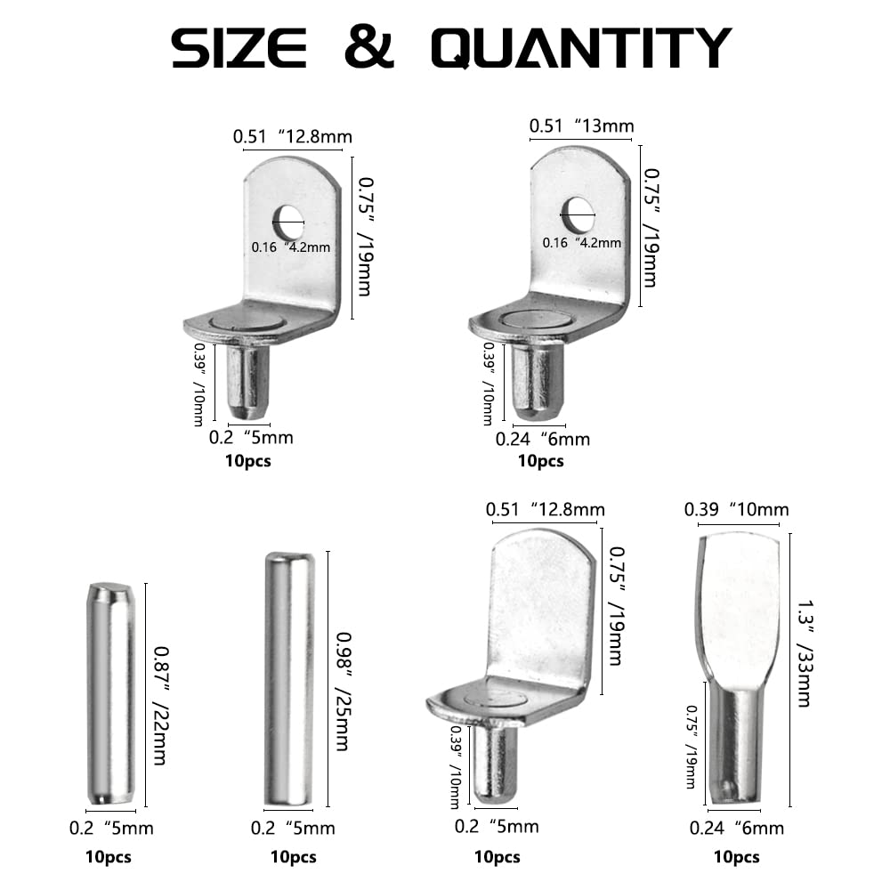 WMYCONGCONG 150 PCS Shelf Bracket Pegs Kit, 7 Styles Shelf Pins Shelf Support Pegs Cabinet Shelf Holders Pegs for Shelves Book Shelf Closet Metal Nickel Plated — Amazon image 2