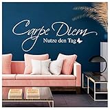 Wandtattoo Carpe Diem – Nutze den Tag Schriftzug / 01 weiß / 20 cm hoch x 53 cm breit