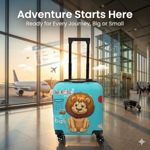 Image of Premium Kids' Travel Trolley Suitcase - Lightweight Hardside Luggage with 360 Spinner Wheels, Durable Lion Print Design for Boys & Girls