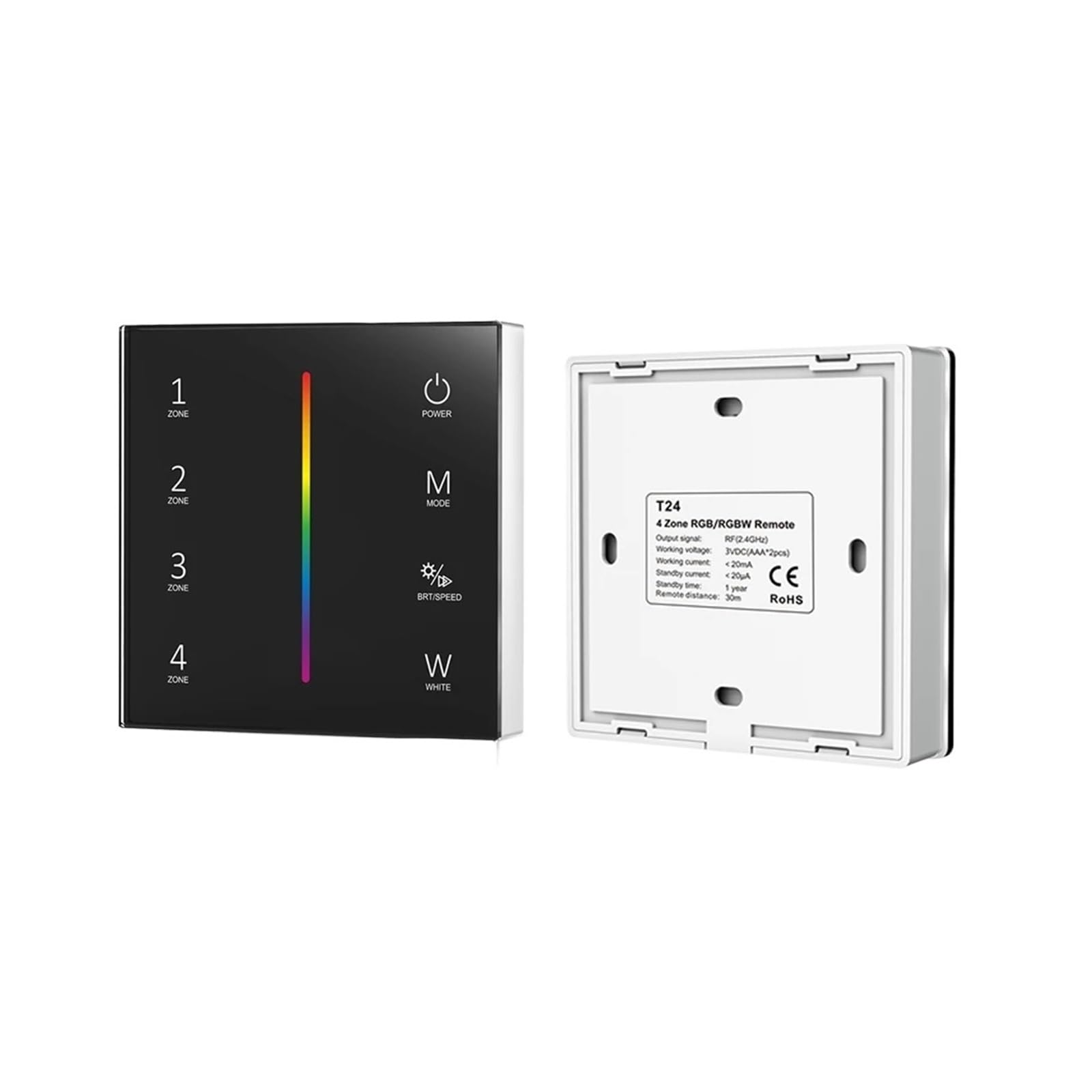 Contrôleur LED T24 Panneau Verre Tactile RGBW 4 Zones 2.4G RF