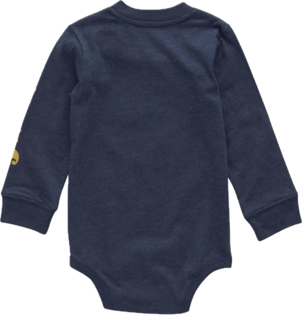 Carhartt Infant Newborn Baby Boy's Long-Sleeve 'Patches' Bodysuit CA6717 Dark Denim Heather Blue