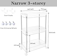 Vista 2 de Versatile Transparent Rolling Storage Cart, Slim Design, 3 Tier Multi-Purpose Organizer for Kitchen, Bathroom, Office, and More (Slim 3-ply)
