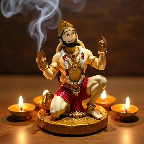 Image of UNOVATE Hanuman Idol for Car Dashboard | Bhajan Hanuman Murti for Home, Office Desk - Hanuman Murti for Pooja, Temple Showpiece, Decoration, Festivals and Gifting