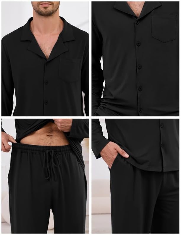 Marvmys Mens Pajama Set Soft Button Down Pajamas Long Sleeve Pjs Sleepwear Loungwear Comfy Sleep Sets with Pockets S-3XL - Image 8