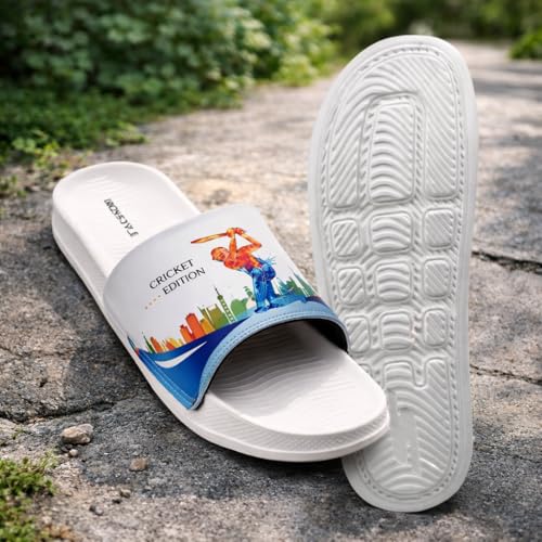 Image of Men's Cricket Edition Printed Sliders | Lightweight EVA Cushioned Slip-On Flip Flops | Anti-Skid Casual Bathroom, Home & Outdoor Sandals for Boys & Men