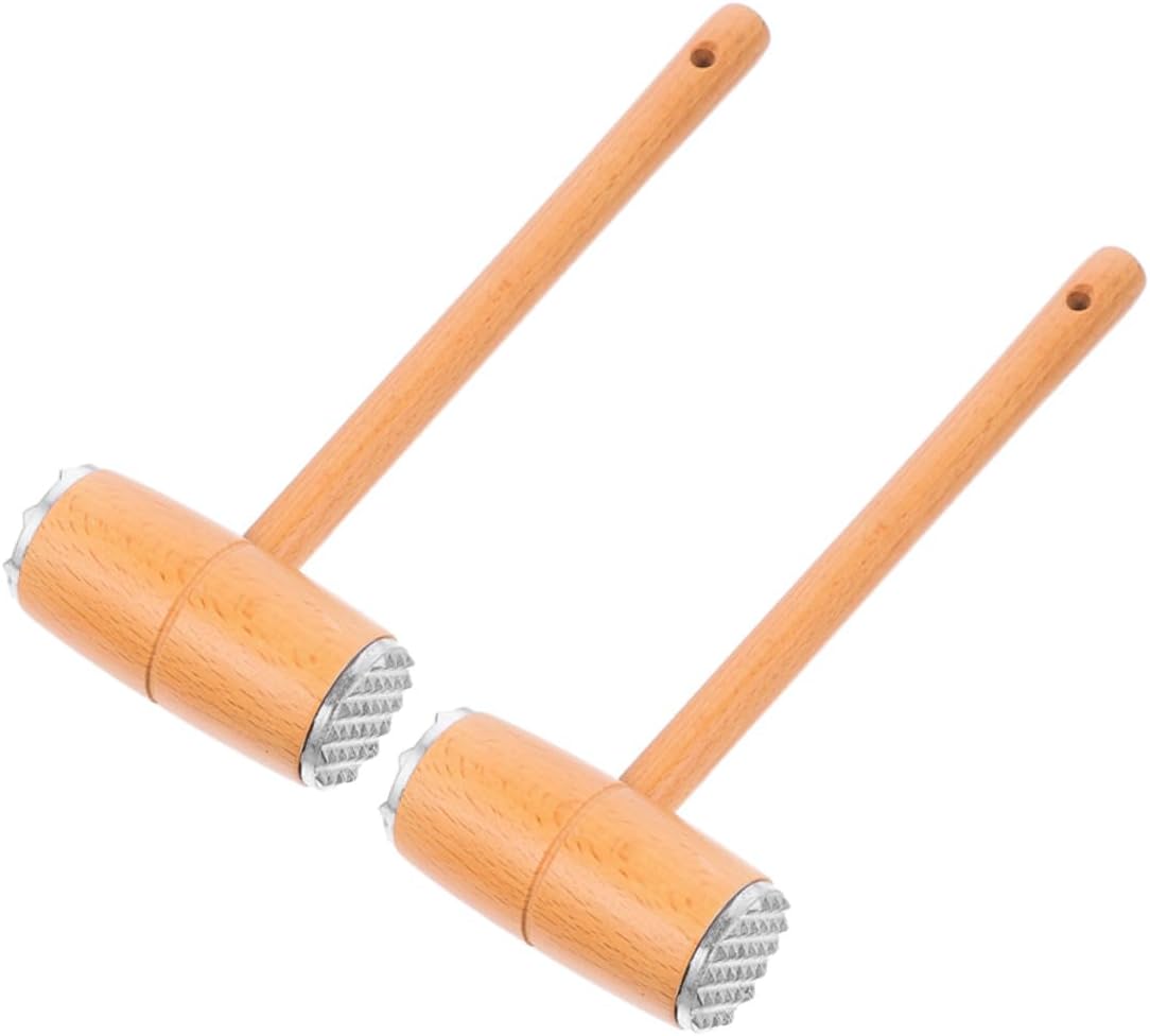 Luxshiny 2pcs Dual-sided Meat Tenderizer Mallet Set, Beech Wood Beef and Chicken Pounder Hammer, Kitchen Meat Tenderising Tool for Steak, Poultry, and Home Cooking