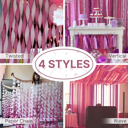 Image of PartyWoo Pink Crepe Paper Streamers 6 Rolls 492 ft Pack of Mauve Dusty Pink Crepe Paper Rolls for Graduation Gender Reveal Wedding Baby Shower Birthday Party Decorations (1.8 Inch x 82 Ft /Rolls)