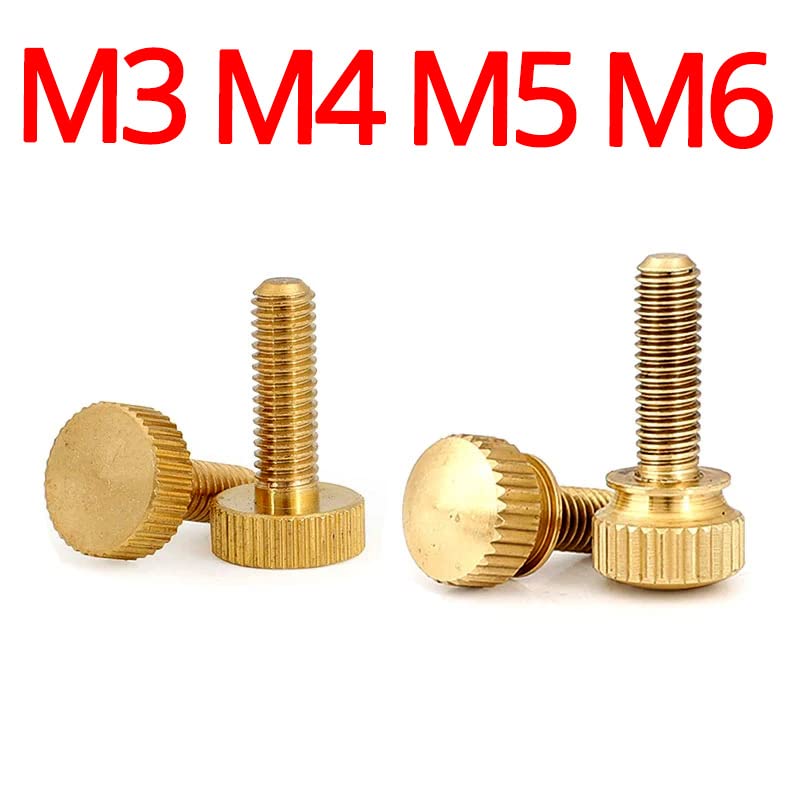 Brass Knurled Hand Screw Copper Manual M3 M4 M5 M6 Flat Head Thumb Bolt Length 4/5 / 6/8 / 10/12 / 14/16 / 25 - (Size: M5, Length: 16mm(5pcs), Color: High head)
