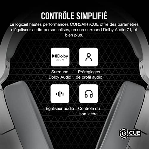 Corsair HS55 Surround Casque de Jeu Filaire Multiplateforme Léger - Son Surround Dolby 7.1 - Compatible iCUE - PC, Mac, PS5, PS4, Xbox, Nintendo Switch, Mobile - Blanc
