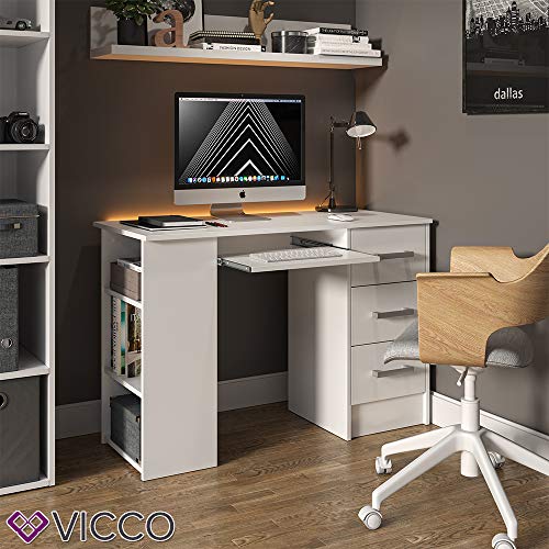 Vicco Schreibtisch Bürotisch Arbeitstisch Dallas weiß 3 Schubladen Computertisch – Bild 5