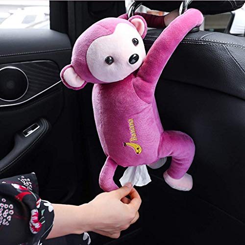 MOTOZOOP ® Car Tissue Box Portable Cute Plush Monkey Car Tissue Holder Hanging Tissue Box Napkin Box Tissue Storage Toy Interior Car Accessories (Pink)
