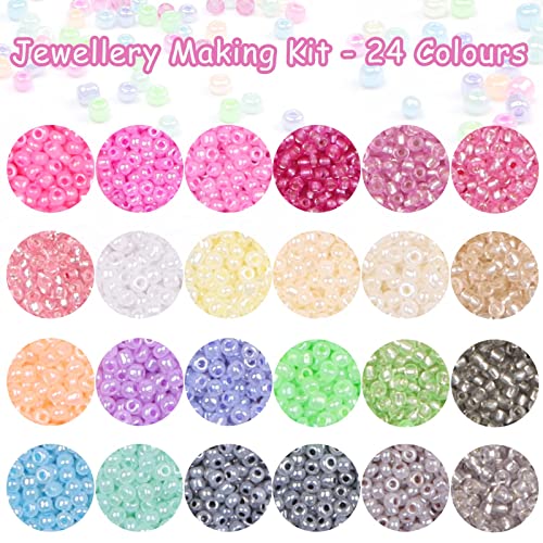 4mm Glass Seed Beads for Bracelet Making Kit,1920pcs 6/0 Small Multicolour Pony Beads for Embroidery Necklaces Earrings Crafting, Jewellery Making Kit