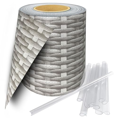 Stel4Style PVC Sichtschutz Streifen Privatsphäre Doppelstabmatten Zaun Folie inkl. 30 Befestigungsclips, Farbe:Rattan-Hellgrau, Länge:35m