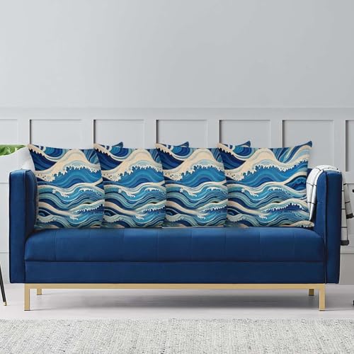 Housse de coussin carrée vagues bleues aux finitions soignées - 5