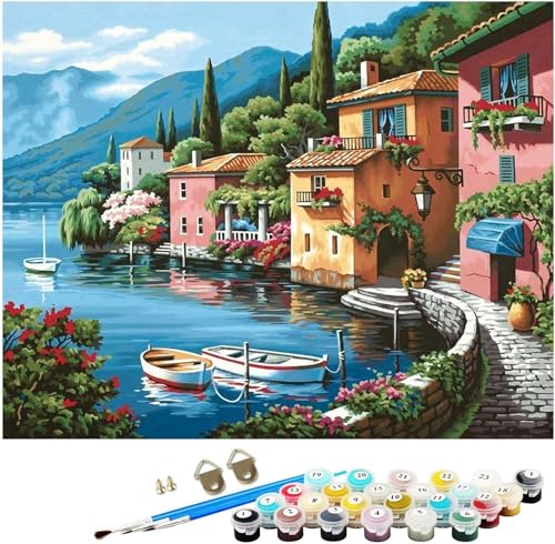 Montchi Painting by Number Kits for Adult DIY Canvas Oil Painting Kit for Kids or Beginner with Paint brushes Acrylic Pigment Drawing Paintwork 16x20inch Without Frame (Sea view)