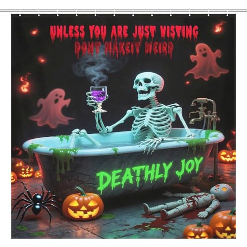 Funny Skull Skeleton Shower Curtain for Scary Halloween Decorations Gothic Spooky Ghost Pumpkin Waterproof Fabric Shower Curtains with Hooks for Horror Bathroom Decor Haunted House Props 72x72Inch - image 1