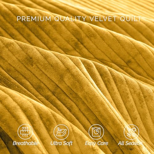 Elegant Comfort Luxury 3-Piece Velvet Corduroy Stripe Quilt Set, Ultra Soft Bedspread - Cozy Velvet Coverlet Set - 3PC Medium Weight Quilted Set with Matching Pillow Shams, King, Gold - Image 8