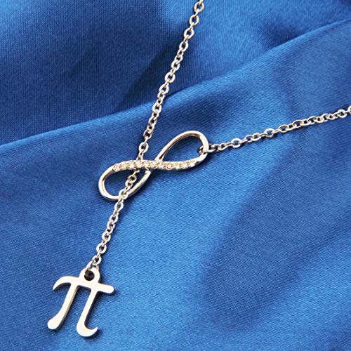 Greece Letter Pi Sign Lariat Necklace Back to School Gift (Silver)3