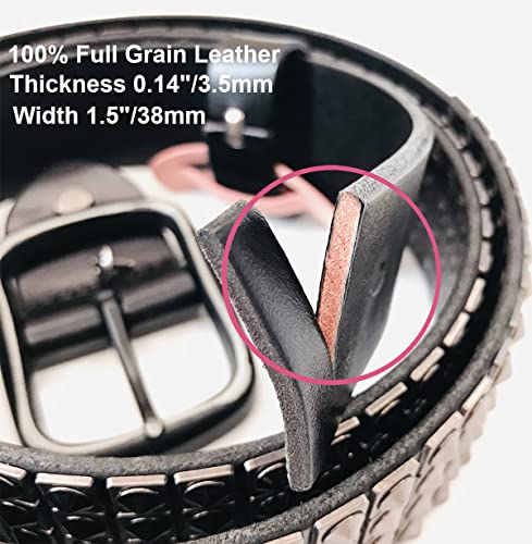 Mens Full Grain Leather Belt Studded Belts for Men Jeans Casual 1 1/2" Wide Wide4