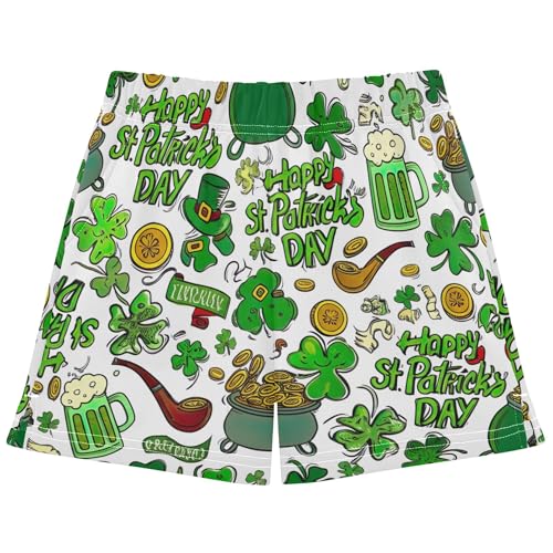 Girls Athletic Shorts Green St Shamrocks Floral Pajama Summer Comfy Cute Youth Gym Shorts Teens Clothes, X-Small