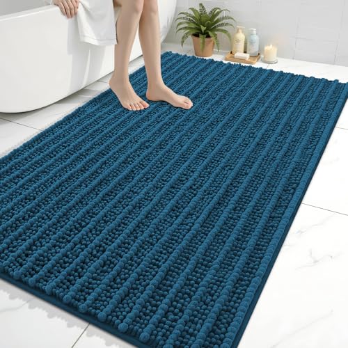 Image of Arotive Luxury Large Bathroom Rugs 59x35, Extra Soft Thick Absorbent Shaggy Chenille Bath Rugs, Machine Wash Dry, Bath Mats for Bathroom Floor, Tub and Shower, Home Decor Accessories, Peacock Blue