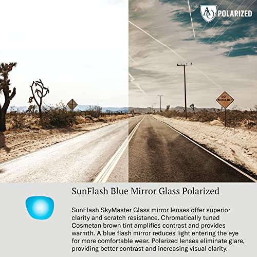 Image of AO Original Pilot Sunglasses - Black - SunFlash Blue Mirror SkyMaster Glass Lenses - Bayonet Temple - Polarized - 52-20-140