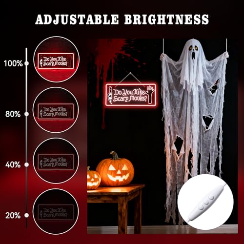 Image of WLHOPE Do You Like Scary Movies Neon Sign Red Neon Signs for Wall Decor Led Lights for Cinema Halloween Bar Club Party Teen Boy Bedroom Game Room Decor Gifts