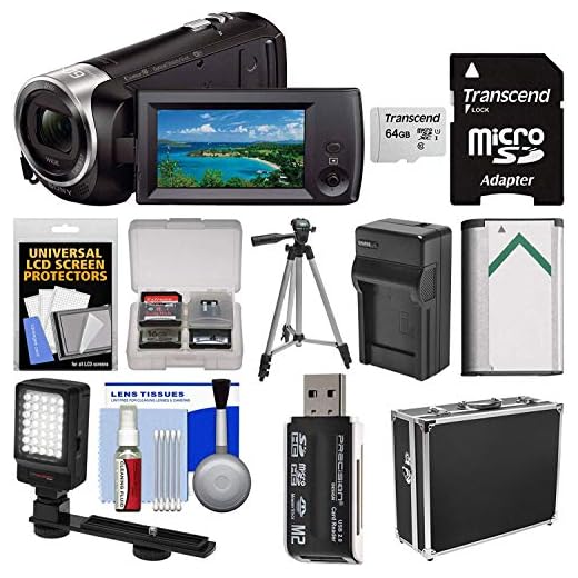 Sony Handycam HDR-CX440 8GB Wi-Fi 1080p HD Video Camera Camcorder with 64GB Card + Hard Case + LED Light + Battery & Charger + Tripod + Kit